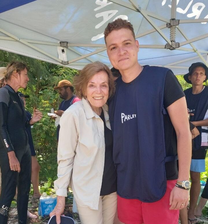 Salim Mathieu with a marine conservationist at a Parley for the Oceans event